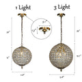 1-Light 12" Retro Antique Gold Crystal Globe Chandelier Small Sphere Pendant Light