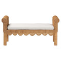 Reiko Handcrafted Natural Rattan Bench with Scalloped Design - Boho Farmhouse Seating for Entryway, Bedroom, or Living Room