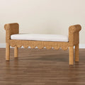 Reiko Handcrafted Natural Rattan Bench with Scalloped Design - Boho Farmhouse Seating for Entryway, Bedroom, or Living Room