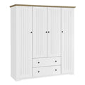 Freestanding 4 - Door Wardrobe Armoire with 2 Drawers and Hanging Rods for Clothes Storage