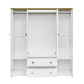 Freestanding 4 - Door Wardrobe Armoire with 2 Drawers and Hanging Rods for Clothes Storage