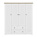 Freestanding 4 - Door Wardrobe Armoire with 2 Drawers and Hanging Rods for Clothes Storage