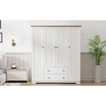 Freestanding 4 - Door Wardrobe Armoire with 2 Drawers and Hanging Rods for Clothes Storage