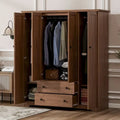 Freestanding 4 - Door Wardrobe Armoire with 2 Drawers and Hanging Rods for Clothes Storage