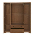 Freestanding 4 - Door Wardrobe Armoire with 2 Drawers and Hanging Rods for Clothes Storage