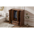 Freestanding 4 - Door Wardrobe Armoire with 2 Drawers and Hanging Rods for Clothes Storage