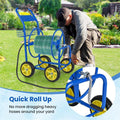 Heavy Duty Metal Garden Hose Reel Cart Holds 300FT of 5/8" Hose with 4 Wheels & Storage Basket, Portable Water Hose Organizer for Yard Lawn