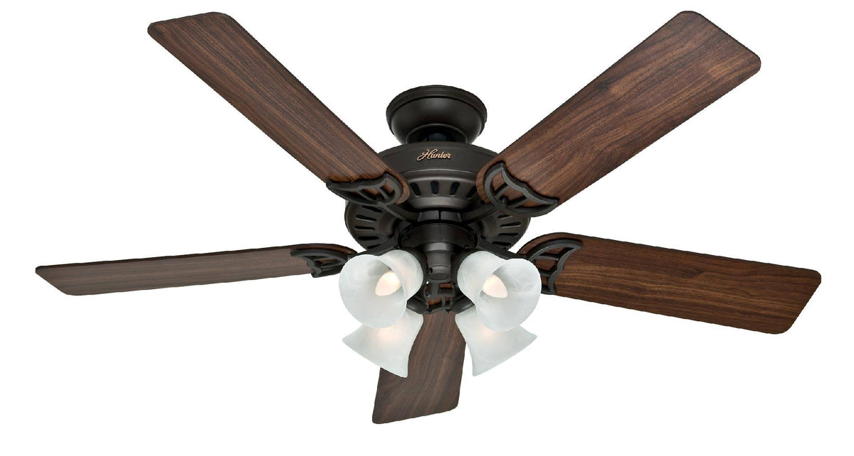 Hunter Studio Series 52" Ceiling Fan with 4-Light Kit - New Bronze - Walnut/Cherry Blades