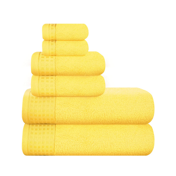 GLAMBURG 100% Cotton Ultra Soft 6 Pack Towel Set, Contains 2 Bath Towels 28x55 Inches, 2 Hand Towels 16x24 Inches & 2 Wash Coths 12x12 Inches, Compact