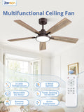 Zardon 52 in Black Ceiling Fan with LED Light and Remote, Downrod 6-Speed and Quiet Reversible DC Motor for Bedroom, Living Room, Indoor