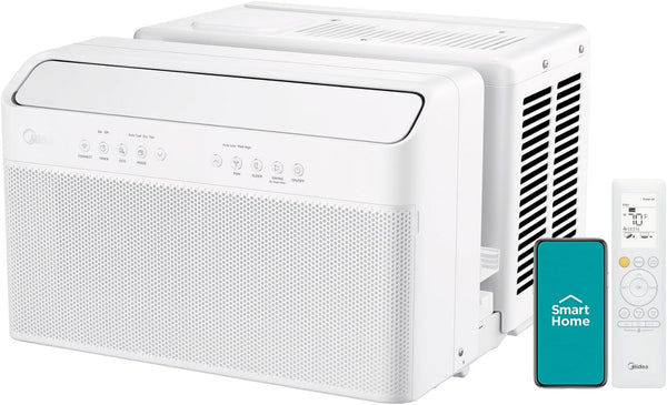 8,000 BTU U-Shaped Smart Inverter Air Conditioner C Cools up to 350 Sq. Ft., Ultra Quiet with Open Window Flexibility, Compatible with Alexa, 35% Energy Savings, Remote Control (Renewed)