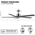 WINGBO 54 DC Ceiling Fan with Lights and Remote Control, 5 Reversible Carved Wood Blades Brass/Black