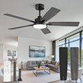 Zardon 52 in Black Ceiling Fan with LED Light and Remote, Downrod 6-Speed and Quiet Reversible DC Motor for Bedroom, Living Room, Indoor