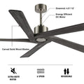 WINGBO 54 DC Ceiling Fan with Lights and Remote Control, 5 Reversible Carved Wood Blades Brass/Black