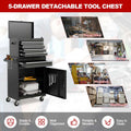 2 - in - 1 Rolling Tool Chest, 5-Drawer Tool Storage Cabinet with Wheels, Adjustable Shelf, Tool Box Organizer for Garage Warehouse Workshop