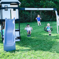 Backyard Discovery Canyon Creek Cedar Wood Swing Set with Wave Slide, Clubhouse, Play Kitchen, Picnic Area, Swings and Rock Wall