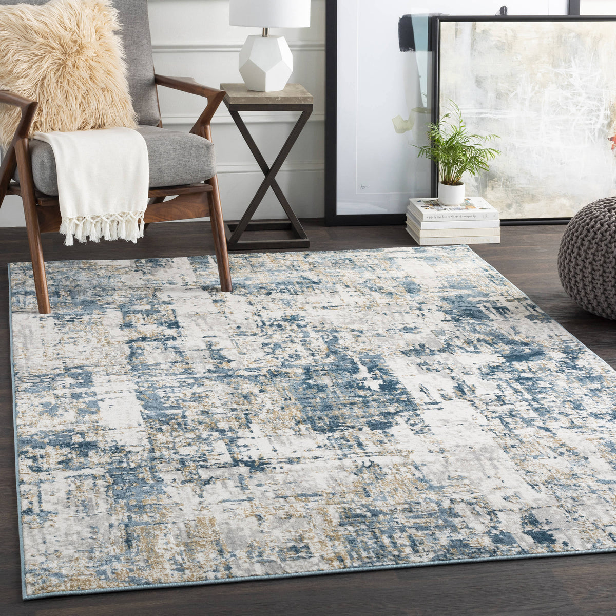 Origin 21 with STAINMASTER Quatro 5 x 8 Dark Blue Indoor Abstract Area Rug | 219198