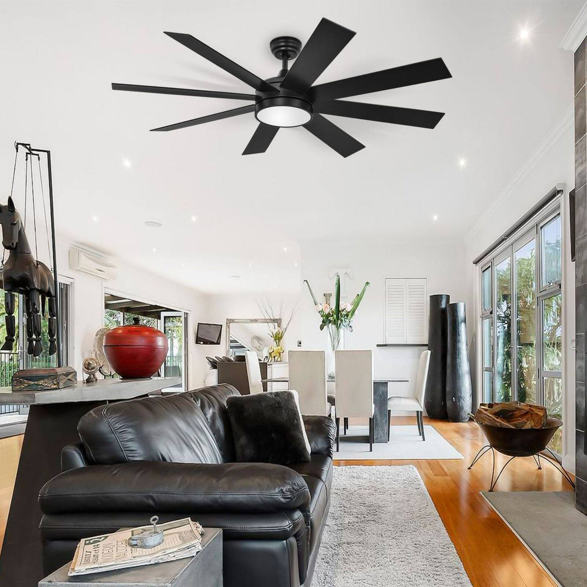 Moasis Matte Black 60 - in 8 - Blade LED Ceiling Fan with Remote Control - 60"