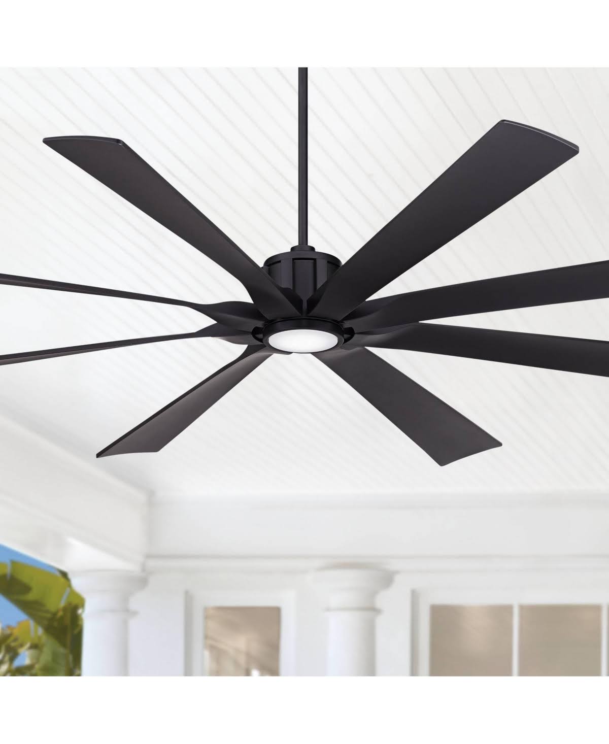 Possini Euro Design 80" Defender Modern Industrial Outdoor Ceiling Fan with Dimmable LED Light Remote Control Matte Black Damp Rated for Patio