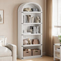 Bookcase 5 Shelf Arched Bookshelf 71.65in Tall Bookcase Farmhouse Display Storage Rack Wooden Bookshelves for Home Office, Living Room(White)