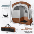 Favory Double - Room Shower Tent, Oversize Space Privacy Shelter for Camping with Floor, Portable Camping Changing Tent with Removable Rain Fly, Storage Bag for Dressing, Toilet, Brown