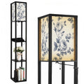Floor Lamp with Shelves, Modern Dimmable Standing Lamp Floral Corner Display Bookshelf Lamp with 2 USB & 1 Power Outlet for Living Room & Bedroom