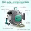 AUOSHI Retractable Garden Hose Reel 1/2" 100ft Automatic Hose Reel with 10 Function Sprayer Nozzle Wall Mount 180 Deg Swivel Bracket Hose Reel