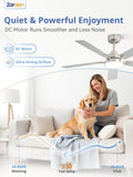 Zardon 52 in Black Ceiling Fan with LED Light and Remote, Downrod 6-Speed and Quiet Reversible DC Motor for Bedroom, Living Room, Indoor