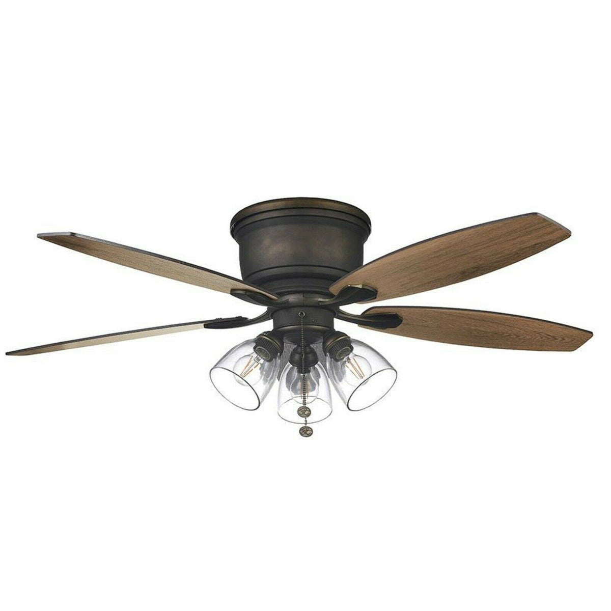 Hampton Bay Stoneridge 52 in. Indoor/Outdoor LED Matte Black Hugger Ceiling Fan with Light Kit Included 52904