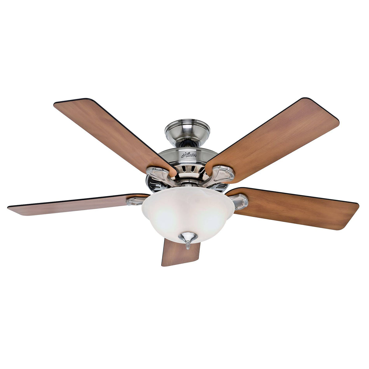 Hunter Pro's Best Five Minute 52" Ceiling Fan with Light - Brushed Nickel - Chestnut/Blackened Rosewood Blades