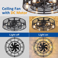 26 - Inch Farmhouse Caged Ceiling Fan with Light, Remote & APP Control Quiet DC Motor E26 Bulbs Included Black