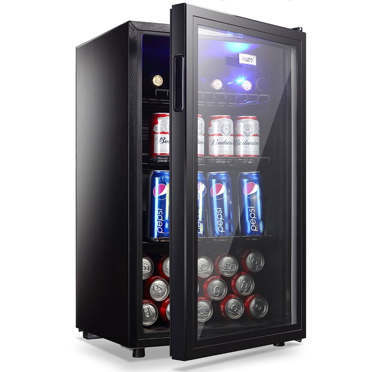 Wanai 120 - Can Beverage Cooler and Refrigerator Small Mini Fridge for Home Office or Bar with Glass Door and Adjustable Removable ShelvesPerfect for