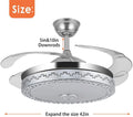 42"invisible Chandelier Ceiling Fan with Light and Bluetooth Speaker, Modern 3 Color Change Crystal Ceiling Fan Light