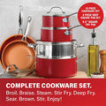 Gotham Steel 32 Pcs Pots and Pans Set Non Stick, Cookware Set with Bakeware and Premium Food Storage Set Nonstick Pots and Pans Set, Red