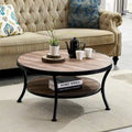 Myhozm Industrial Round Metal Coffee Table with Shelf – Perfect for Living Room, Home Office, and Bedroom