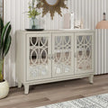 Mirrored Buffet Cabinet with Glass Doors and Silver Handles - 3 - Door Sideboard for Living Room, Hallway, and Dining Room