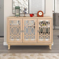 Mirrored Buffet Cabinet with Glass Doors and Silver Handles - 3 - Door Sideboard for Living Room, Hallway, and Dining Room