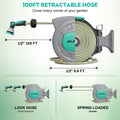 AUOSHI Retractable Garden Hose Reel 1/2" 100ft Automatic Hose Reel with 10 Function Sprayer Nozzle Wall Mount 180 Deg Swivel Bracket Hose Reel
