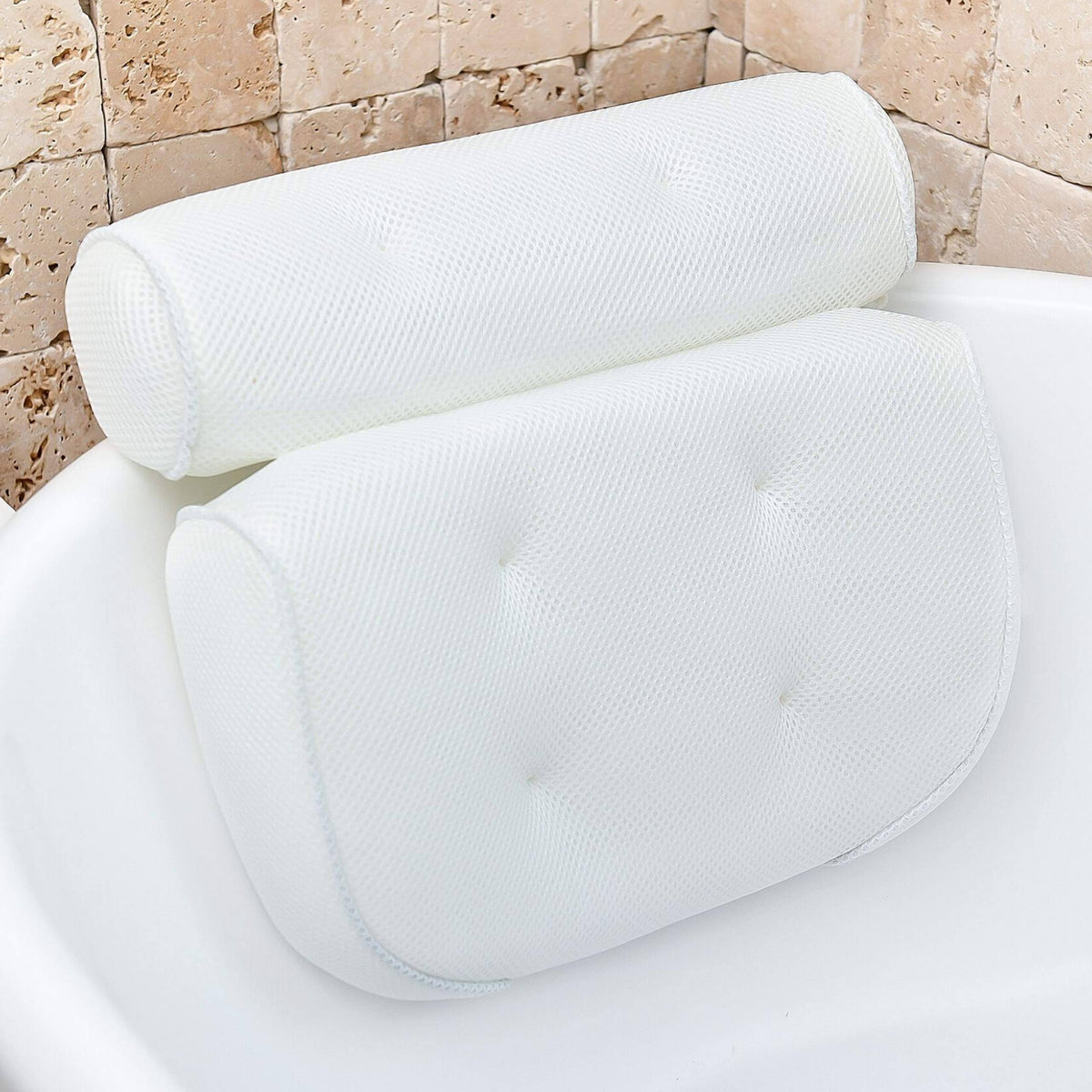 Monsuri Bathtub Pillow for Neck and Shoulder: Spa Bathroom Accessories Bath Pillow for Bathtub with 6 Suction Cups Luxury Headrest Bath
