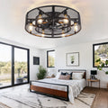 26 - Inch Farmhouse Caged Ceiling Fan with Light, Remote & APP Control Quiet DC Motor E26 Bulbs Included Black