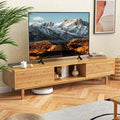 63" Bamboo TV Stand for Up to 70" TVs, Mid Century Modern Entertainment Center Media Console with Sliding Doors & 3 Storage Cubbies for Living Room