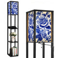 Floor Lamp with Shelves, Modern Dimmable Standing Lamp Floral Corner Display Bookshelf Lamp with 2 USB & 1 Power Outlet for Living Room & Bedroom