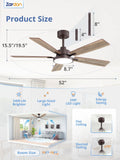Zardon 52 in Black Ceiling Fan with LED Light and Remote, Downrod 6-Speed and Quiet Reversible DC Motor for Bedroom, Living Room, Indoor