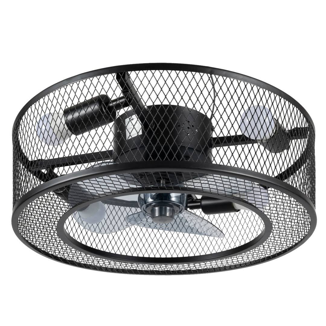 Hallas 18" Caged Ceiling Fan w/ Light Black Iron Metal Round Lamp Chandelier 3 Speeds Williston Forge