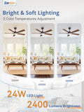 Zardon 52 in Black Ceiling Fan with LED Light and Remote, Downrod 6-Speed and Quiet Reversible DC Motor for Bedroom, Living Room, Indoor