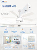 Zardon 52 in Black Ceiling Fan with LED Light and Remote, Downrod 6-Speed and Quiet Reversible DC Motor for Bedroom, Living Room, Indoor