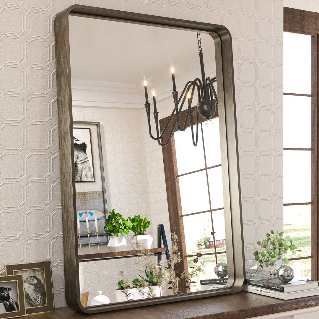 Tyro Bathroom Decorative Home Decor Corner Hangs Accent Mirror Latitude Run Finish: Bronze, Size: 30" x 36"