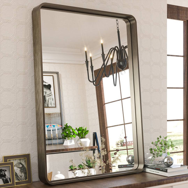 Tyro Bathroom Decorative Home Decor Corner Hangs Accent Mirror Latitude Run Finish: Bronze, Size: 30" x 36"