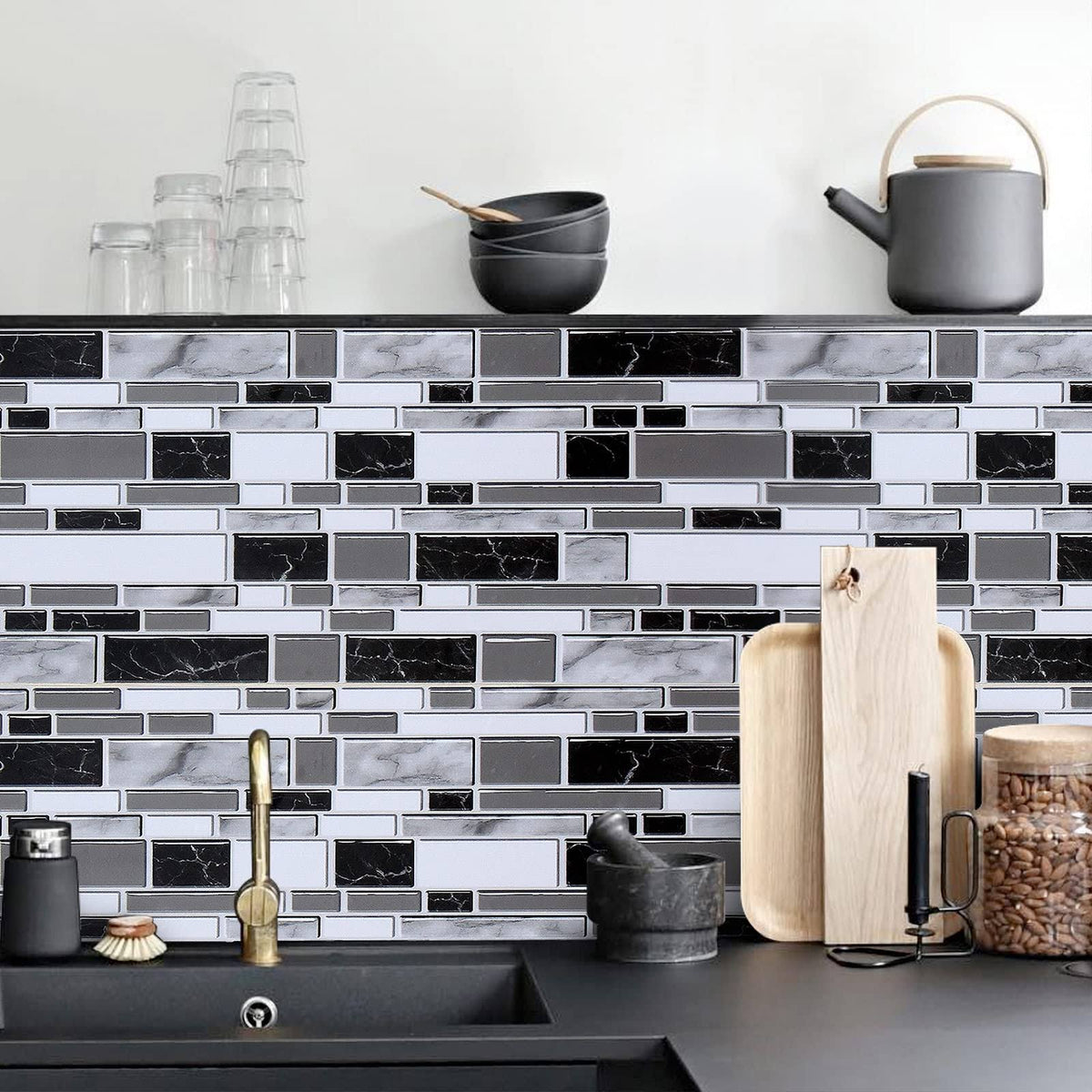 Livebor Peel and Stick Backsplash Wallpaper Kitchen Backsplash Wallpaper 177inch x 1968inch Tile Contact Paper Kitchen Peel and Stick Countertops Wate
