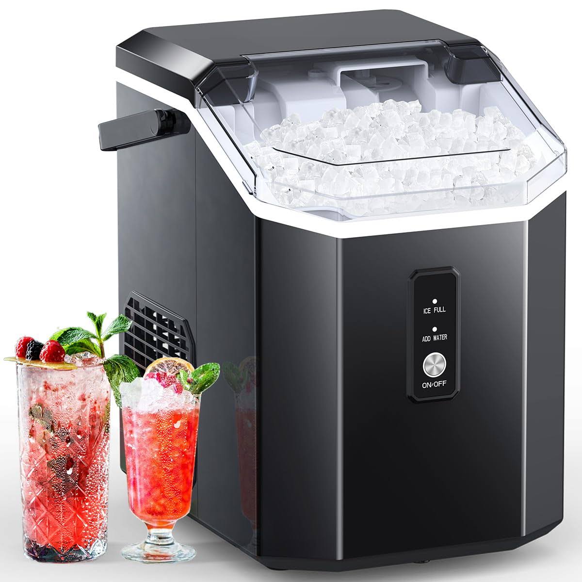 COWSAR Nugget Ice Maker, Portable Countertop Machine with Self - Cleaning, 34LBS/Day, Handle, Scoop and Basket for Home Office Party, Black